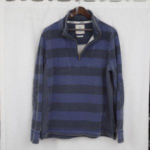 Fat Face Men's Half-Zip Striped Sweatshirt in Navy and Charcoal
